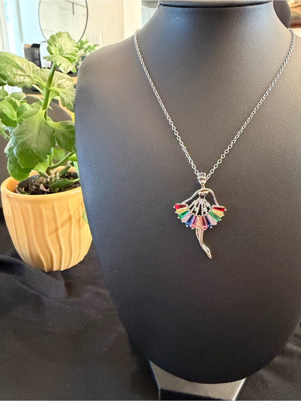 Multicolor Ballerina Pendant Necklace - Silver Tone